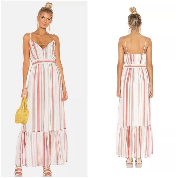 Jack by BB Dakota Dresses & Skirts - JACK by BB DAKOTA Rainbow Stripe Chiffon Maxi Dress V Neck Size Small